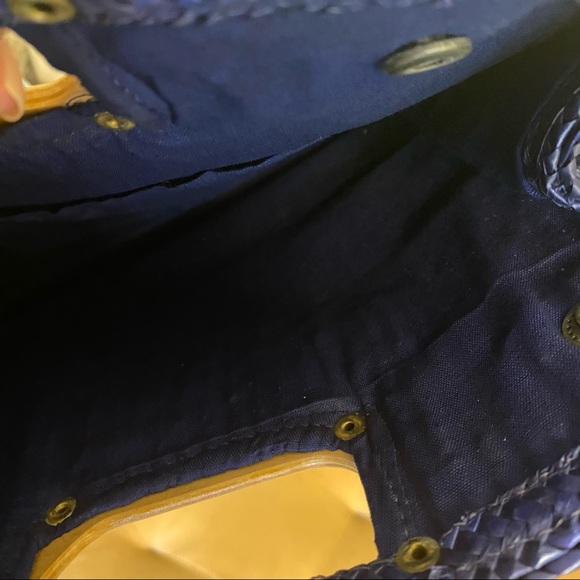 Vintage Woolworth Deadstock NWT Straw Bag Purse Navy Blue Clutch Wood Handle - Picture 7 of 7